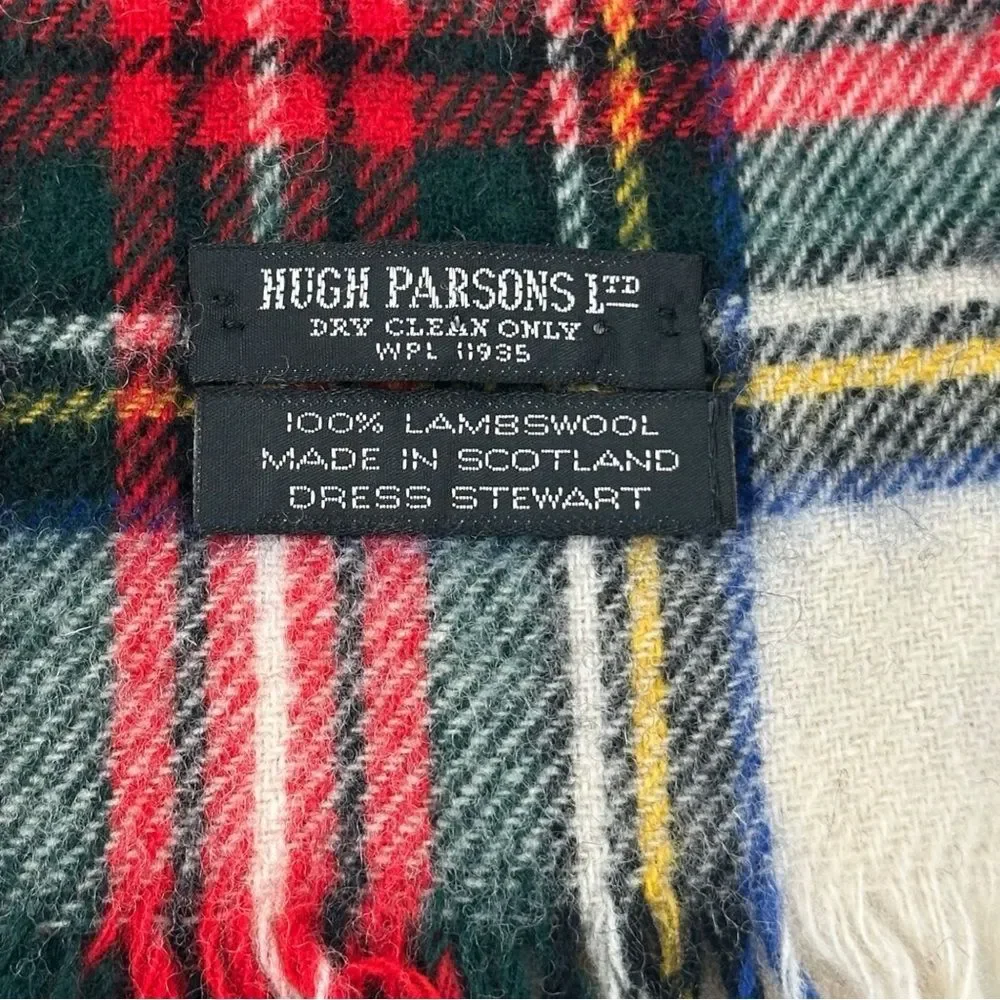 Hugh Parsons Scottish Lambswool Multicolor Tartan Heritage Plaid Fringed Scarf